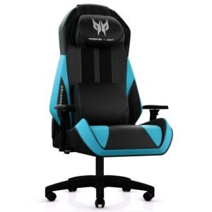Sleek black Predator X OSIM gaming chair with red accents, a reclining back, and massage rollers visible through the breathable mesh backrest.