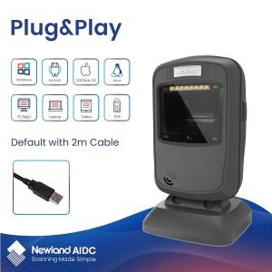Newland 2D 1D Desktop Barcode Scanner, Platform Scanner with Automatic Sensing Scanning Omnidirectional Hands-Free USB Wired Barcode Reader Work with POS PC for Supermarket Library Retail Store