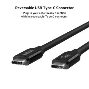 The Belkin INZ003bt1MBK Thunderbolt 4 Cable (1M/3.3ft) supports fast data transfer up to 40 Gbps, 8K video, and up to 100W power delivery.