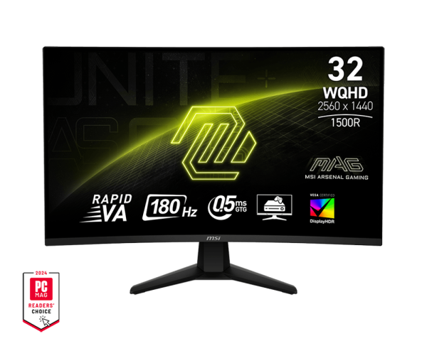 Msi MAG 32CQ6F  31.5" 2K QHD Gaming Monitor Curved Monitor Frameless, 1500R Curved, VA Panel, Anti-Glare, 180Hz Refresh Rate, 0.5ms Response Time, 400cd/m2 nits Brightness, VESA DisplayHDR 400, 8 bits Color, 1.07 billion Colors Display, 3000:1 Contrast Ratio, 88% Adobe RGB, 91% DCI-P3 & 115% sRGB Color Gamut, 1x DisplayPort (1.2a), 2x HDMI (2.0b), 1x Earphone-out, 178° Wide Viewing Angle, VESA Mountable, TUV Certified Eye Care: Anti-Flicker and Less Blue Light technology, Night Vision Mode, Game Mode, Adaptive Sync Technology, Height Adjustment 0-90mm, Tilt, 30° / 30°Swivel, Compatible for PC, Mac, PS5™, PS4™, Xbox, Mobile, Notebook, 5-way OSD navigation joystick