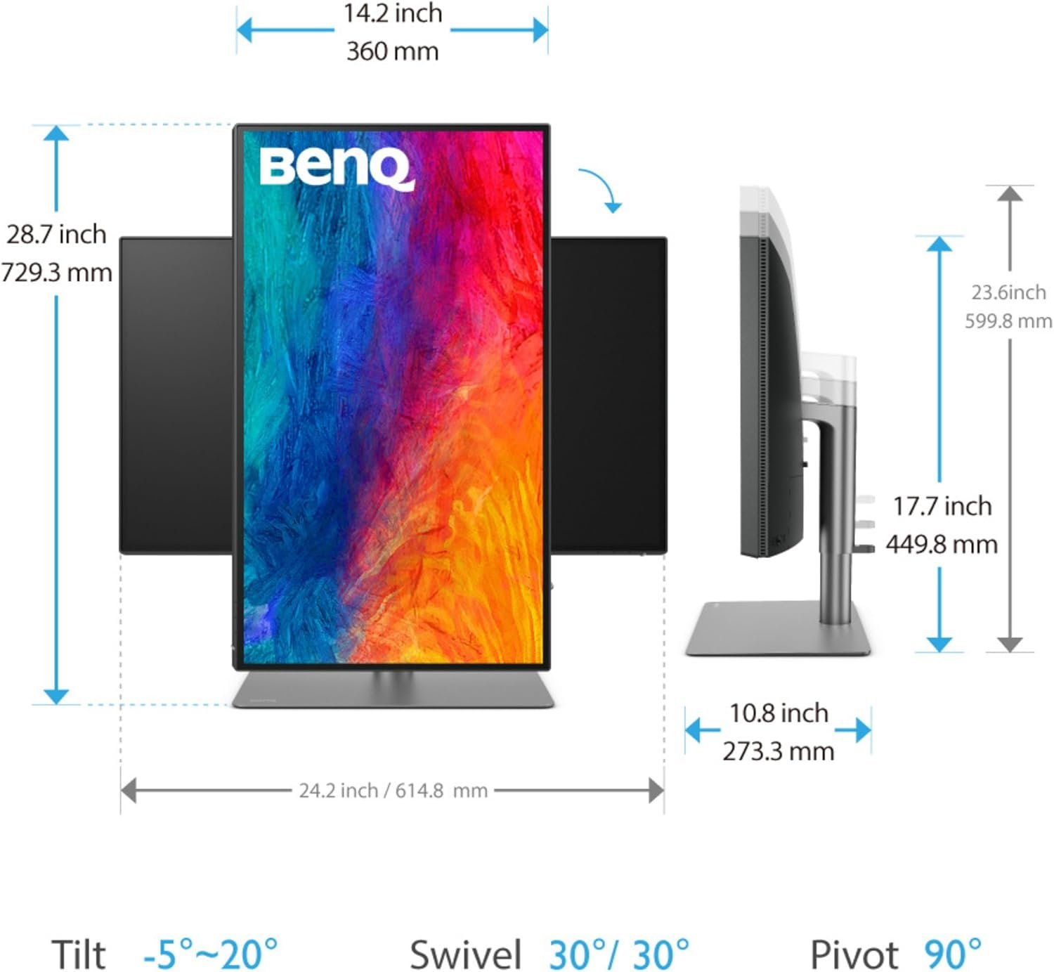 Benq PD2725U 27" 4K Monitor UHD , IPS Panel, Anti-Glare, 60Hz Refresh Rate, 5ms Response Time, 400cd/m2 nits Brightness, HDR10 & VESA DisplayHDR 400, 1.07 B Color Display, 1200:1 Contrast Ratio, 100% Rec.709, 99% sRGB & 95% DCI-P3 Color Gamut, Delta E(avg) ≤3 Color Accuracy, Factory Calibrated, 2x HDMI (v2.0), 1x DisplayPort (v1.4), 2x Thunderbolt 3 with PD 65W, Daisy Chain Technology, KVM Switch (1x USB Type-B Upstream, 2x USB 3.2 Type-A Downstream), 1x Headphone Jack, Built in 2x 2.5W Speaker, 178° Wide Viewing Angle, Eye Care: Anti-Flicker and Less Blue Light Technologies, Height Adjustment 0-150mm, Tilt, 30°/ 30°Swivel, PIP/PBP Mode, Animation Mode, Dual View Mode (e.g. sRGB Animation and CAD/CAM) side-by-side without the need for two screens, Hotkey Puck G2 lets you switch between various color modes easily, Compatible for Windows and Mac