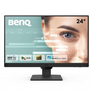 Benq GW2490 24" Monitor Full HD (1920 x 1080) Frameless, IPS Panel, Anti-Glare, 100Hz Refresh Rate, 5ms Response Time, 250cd/m2 nits Brightness, 16.7 M Colors Display, 1300:1 Contrast Ratio, 99% sRGB Color Gamut, 1x DisplayPort (1.2a), 2x HDMI (1.4b), 1x Earphone-out, Built in 2x 2W Speaker, 178° Wide Viewing Angle, VESA Mountable, TUV Certified Eye Care Technology (Hardware & Software Solution) : Eye-CareU, Anti-Flicker and Less Blue Light Plus technologies, Light Sensor, Color Weakness Mode (R/G) Technology, VESA MediaSync, Coding Mode Compatible for PC, Mac, PS5™, PS4™, Xbox, Mobile, Notebook