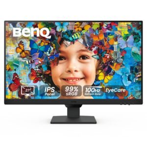 Overview The BenQ GW2790T is a 27-inch Full HD monitor designed for comfort, versatility, and eye care. It’s perfect for work, study, or entertainment, offering vibrant colors, smooth performance, and adjustable features. With built-in speakers and multiple connectivity options, it’s a great choice for both home and office setups. Key Features Display: Screen Size: 27 inches Resolution: Full HD (1920 x 1080 pixels) for sharp and clear visuals Panel Type: IPS (In-Plane Switching) for better colors and wide viewing angles (178°) Refresh Rate: 100Hz for smoother motion, ideal for casual gaming and videos Response Time: 5ms, reducing motion blur in fast-moving content Brightness: 250 nits (cd/m²), suitable for most indoor settings Color Support: Displays 16.7 million colors for lifelike images Contrast Ratio: 1000:1 for deep blacks and bright whites Design: Narrow Bezel: Sleek design, perfect for multi-monitor setups Fully Adjustable Stand: Height: Adjust up to 140 mm Tilt: Set the perfect angle Swivel: 175°/175° rotation Pivot: Rotate to 90° for vertical use VESA Mountable: Easily attach to walls or monitor arms Connectivity: Ports: 1x VGA 1x HDMI (v1.4) 1x DisplayPort (v1.2) 1x Audio Line In 1x Headphone Jack Eye Care Technology: Flicker-Free: Prevents screen flicker to reduce eye fatigue Low Blue Light: Filters harmful blue light to protect your eyes TUV Certified: Globally recognized certification for eye safety Built-in Features: Speakers: 2x 2W for basic audio needs Specifications Color Gamut: 72% NTSC Pixel Density: 82 PPI (Pixels Per Inch) Weight: Approx. 6.7 kg (with stand) The BenQ GW2790T offers a reliable, comfortable, and stylish solution for any workspace while prioritizing eye health and adjustability.